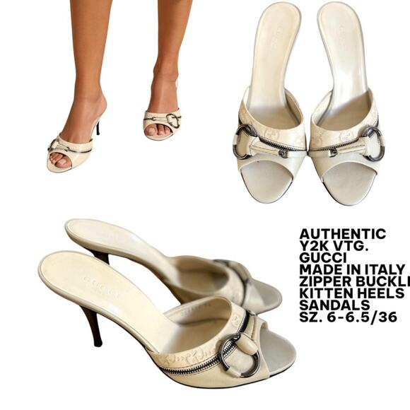 AUTHENTIC Y2K VTG. GUCCI LEATHER ZIPPER KITTEN HEELS SZ. 6-6.5/36 - Picture 1 of 7
